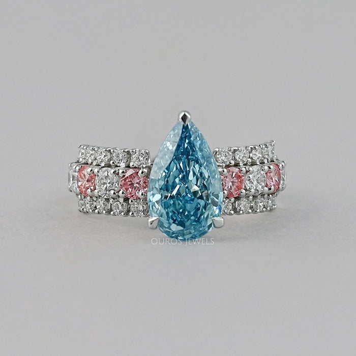 Fancy Blue Pear Lab Diamond Accent Cocktail Ring