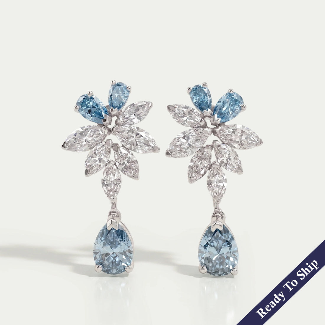 Fancy Blue Pear Diamond Cluster Drop Earrings Earrings
