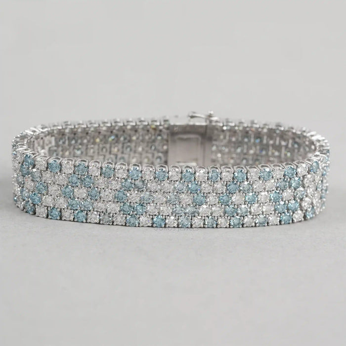 Fancy Blue Round Cut Lab  Diamond Wide Bracelet