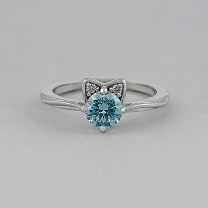 Fancy Blue Round Diamond Cat Ring Ring