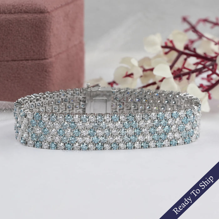 Blue Round Lab Diamond Wide Bracelet