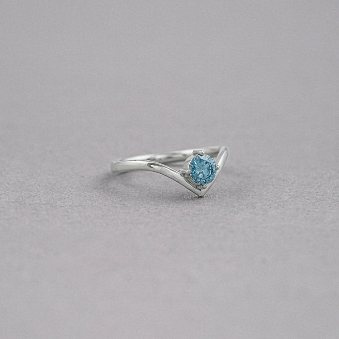 Blue Round Lab Diamond Curved Solitaire Ring