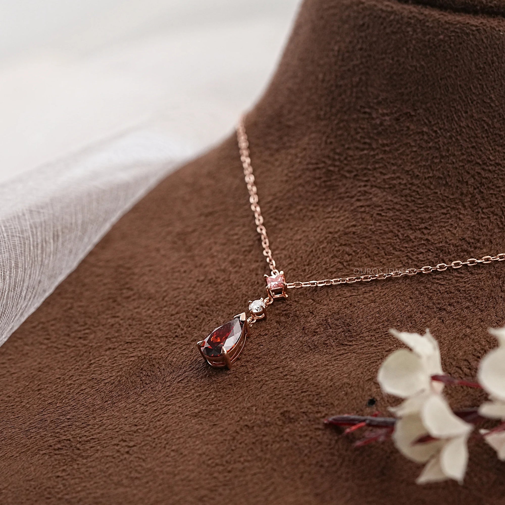 Red Pear Cut Lab Diamond Pendant Necklaces