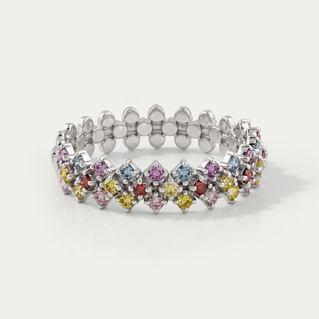 Fancy Color Round Cut Half Wedding Band