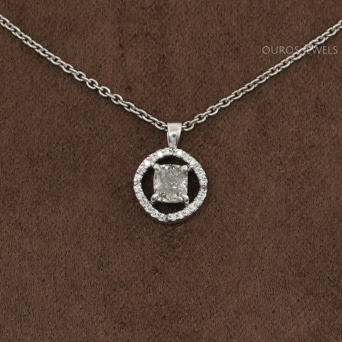 Fancy Olive Cushion Cut Halo Pendant Necklaces