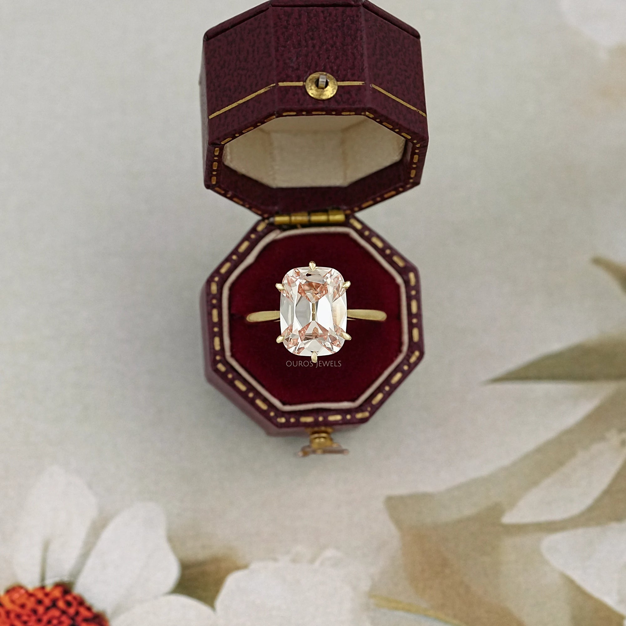 Fancy Intense Pink Old Mine Cushion Cut Solitaire Ring Ring