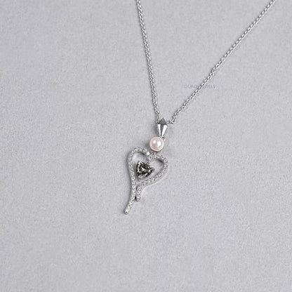 Pearl And Olive Heart Diamond Pendant Necklaces
