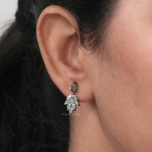 Women wearing Olive Pear Cut lAB dIAMOND eARRINGS 