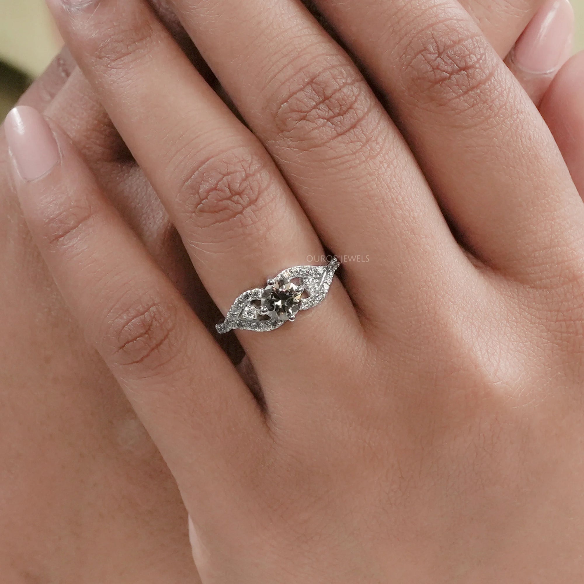 Olive Round Split Shank Accent Diamond Dainty Ring