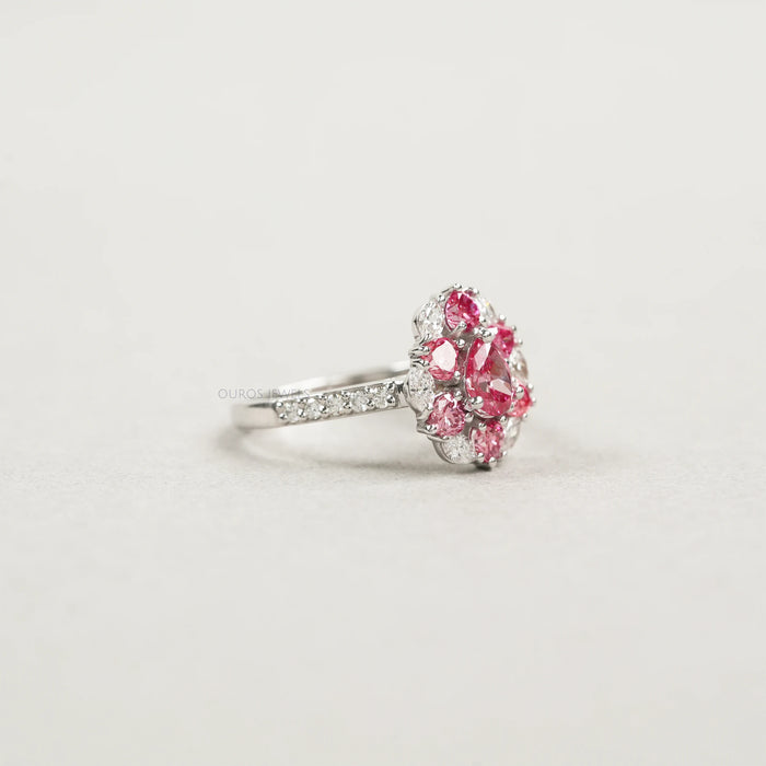 Fancy Pink Pear & Heart Cut Halo Lab Diamond Ring