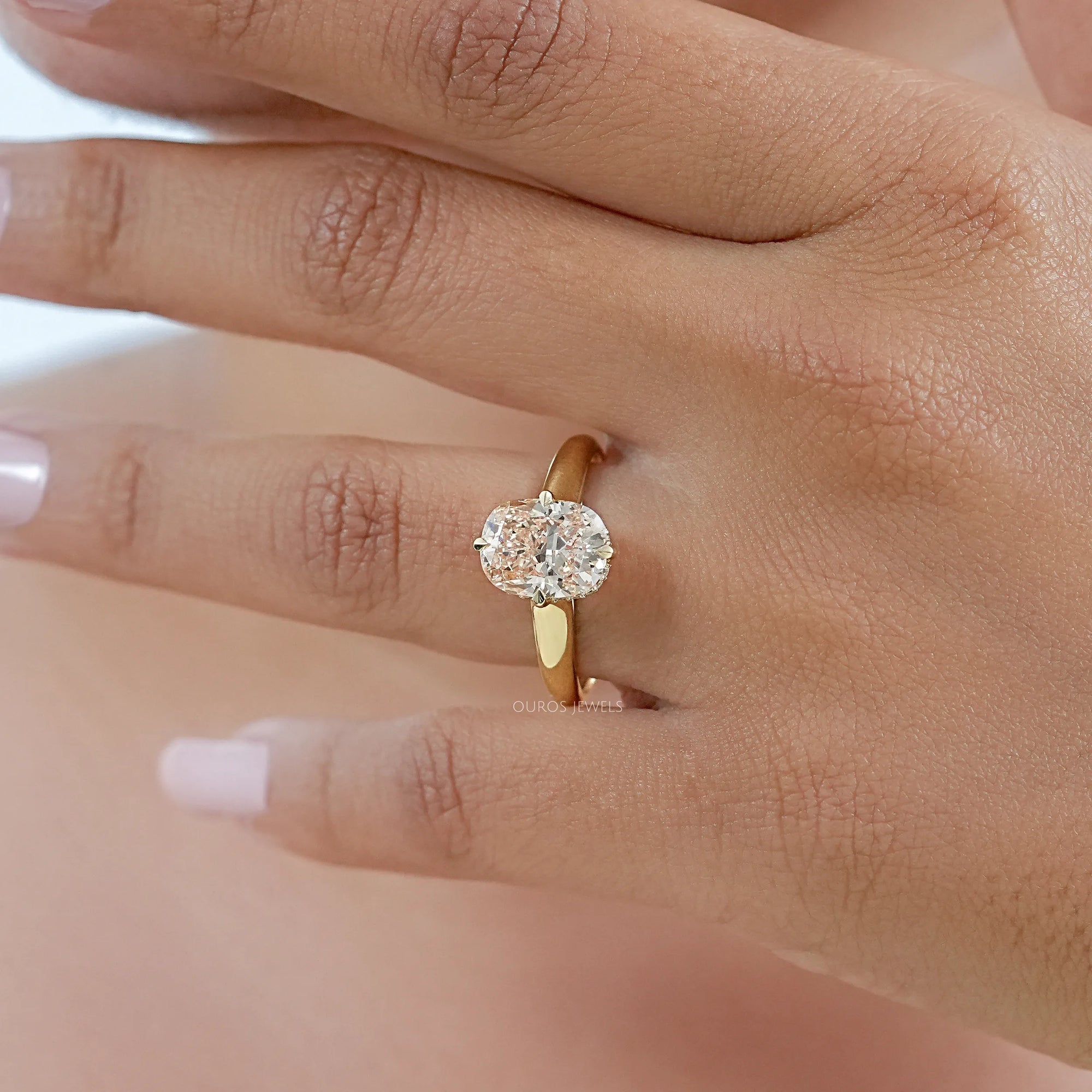 Fancy Intense Pink Cushion Cut Hidden Halo Ring Ring