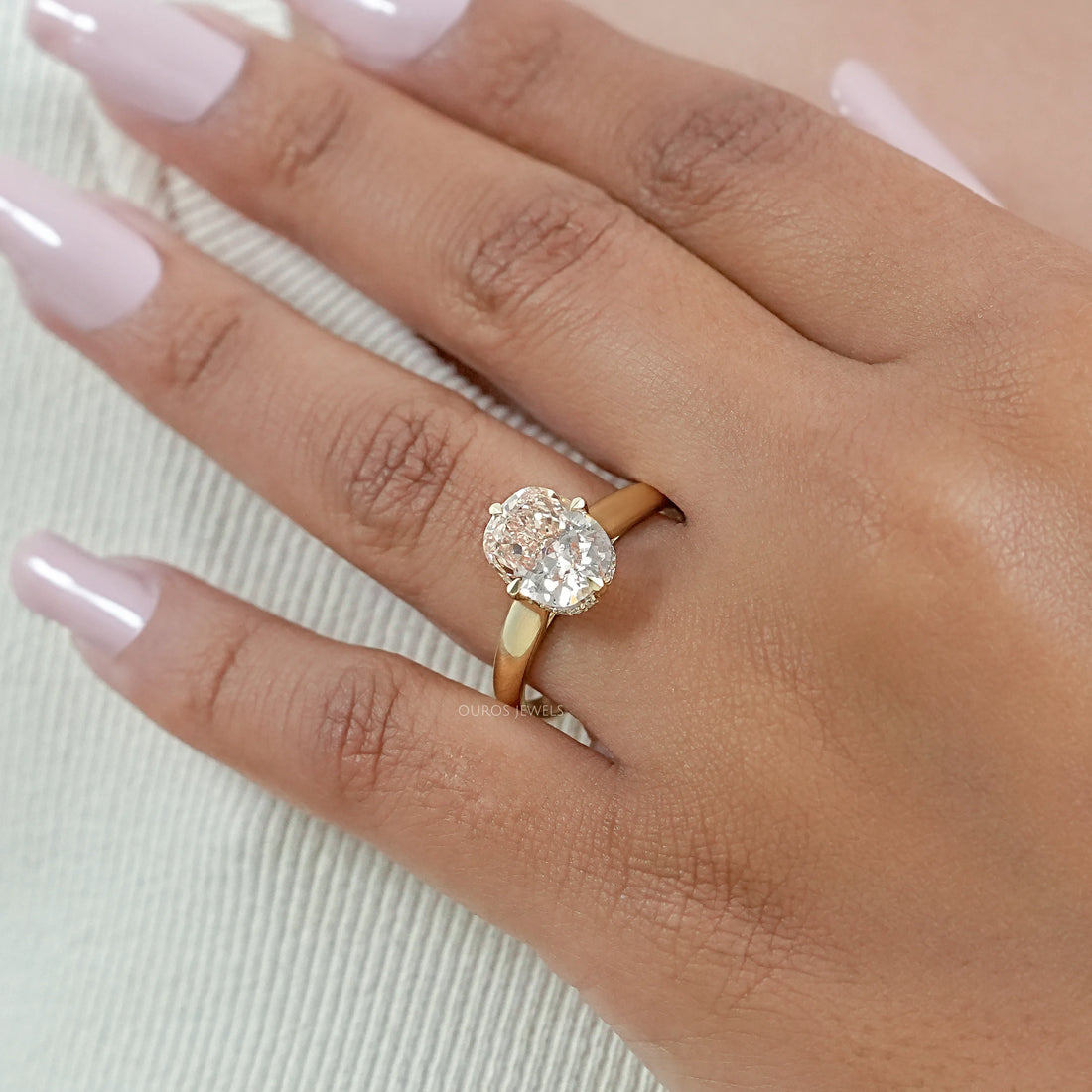 Fancy Intense Pink Cushion Cut Hidden Halo Ring Ring