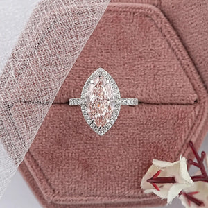 Pink Marquise Cut Halo With Accent  Diamond Engagement Ring