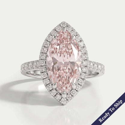Pink Marquise Cut Lab Diamond Halo Accent Ring Ring