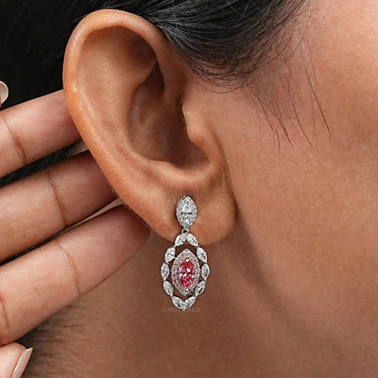 Fancy Pink Marquise Shape Double Halo Earrings Earrings