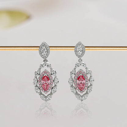 Fancy Pink Marquise Shape Double Halo Earrings Earrings