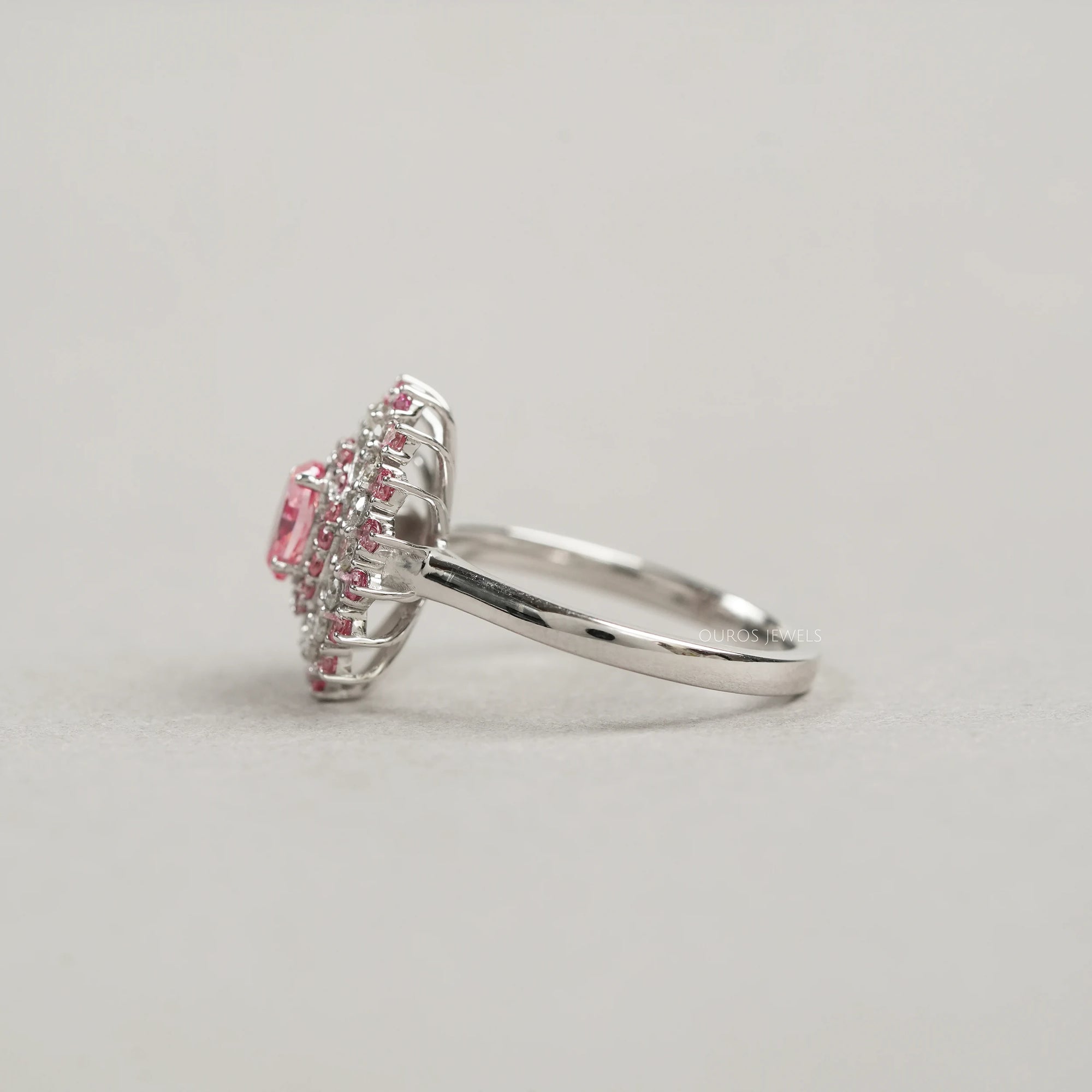 Pink Oval Cut Double Halo Diamond Engagement Ring
