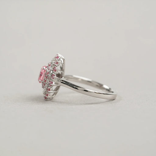 pink oval cut diamond double halo engagement ring's left side view