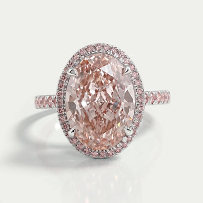 Fancy Pink Oval Cut Lab Diamond Halo Engagement Ring Ring