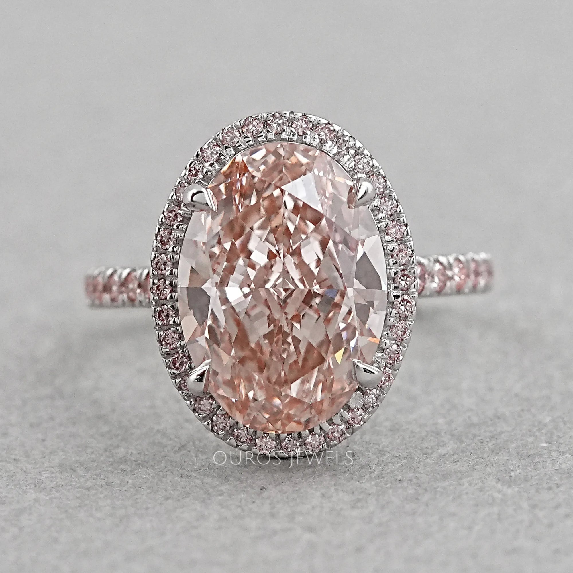 Fancy Pink Oval Cut Lab Diamond Halo Engagement Ring Ring