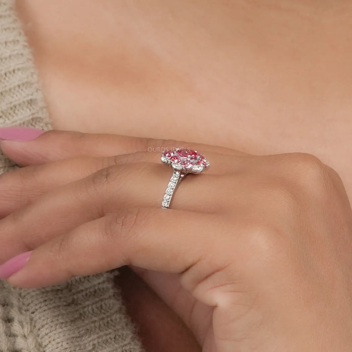 Fancy Pink Pear & Heart Cut Halo Lab Diamond Ring