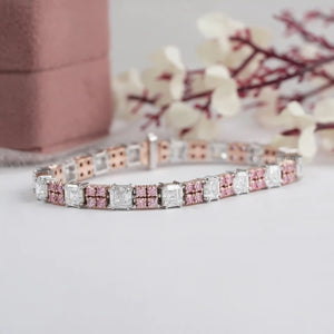 Asscher Cut  Pink Round  Lab Diamond Tennis Bracelet