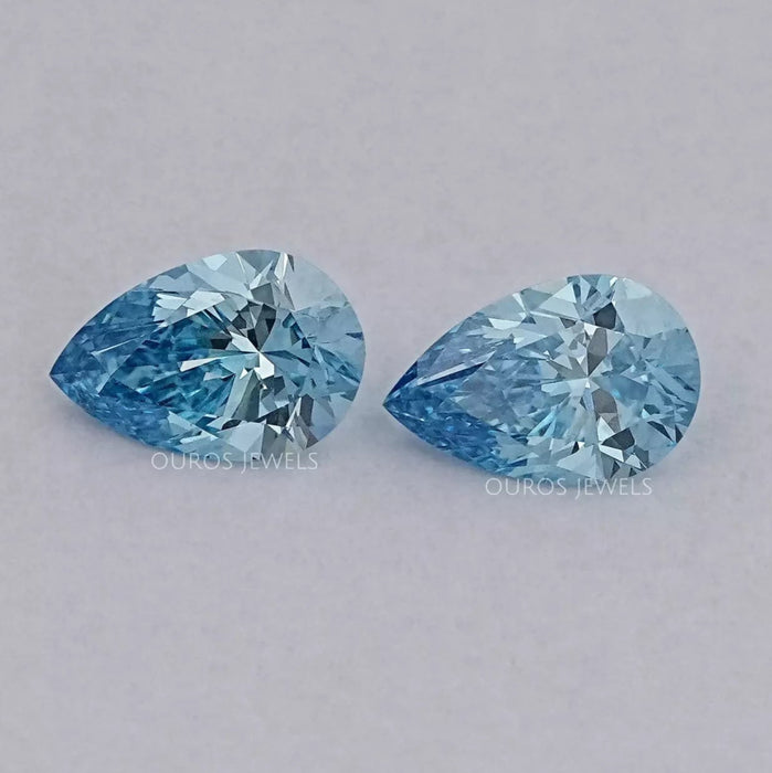 Fancy Vivid Blue Pear Lab Diamond Matching Pair
