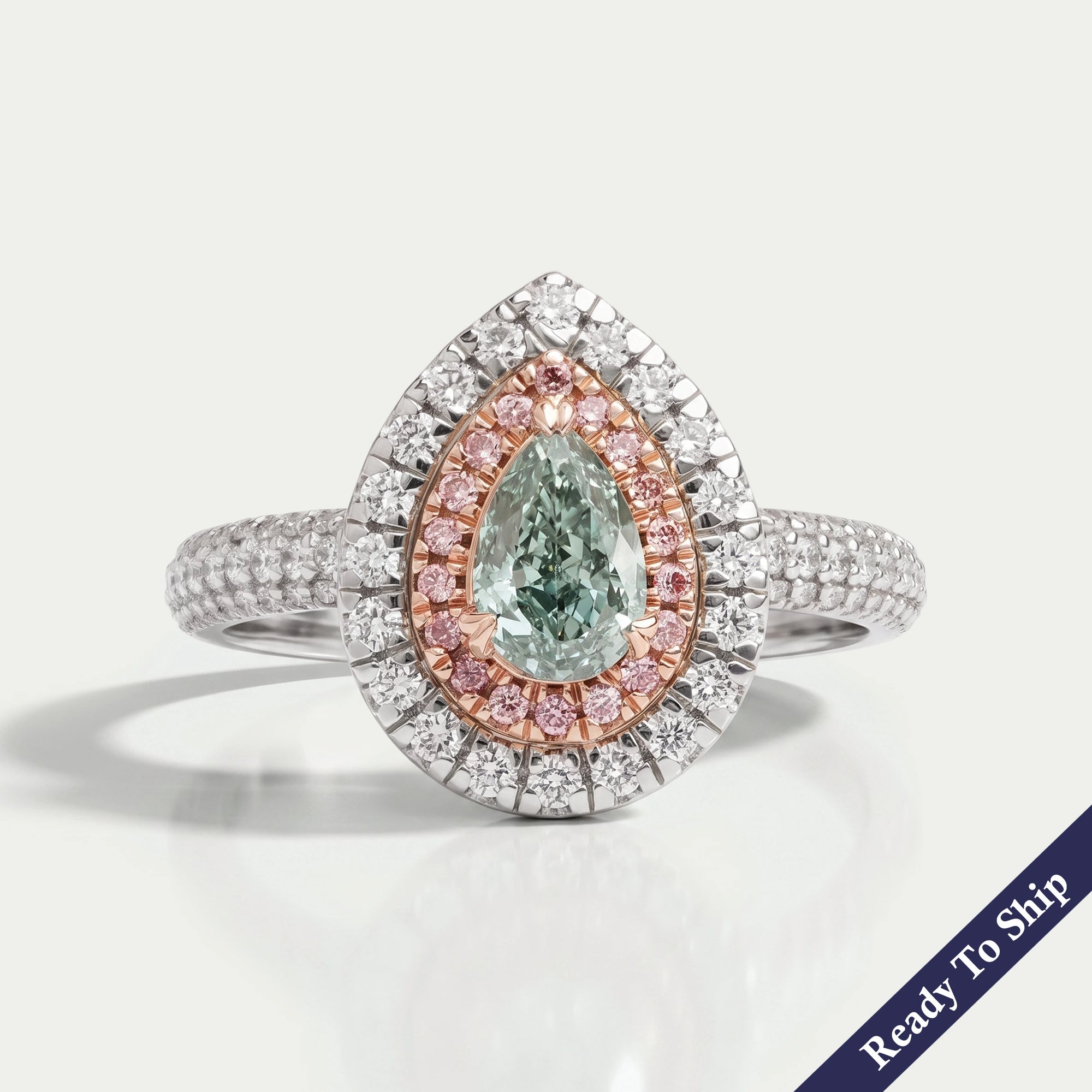 Fancy Vivid Green Pear Cut Lab Diamond Halo Ring Ring