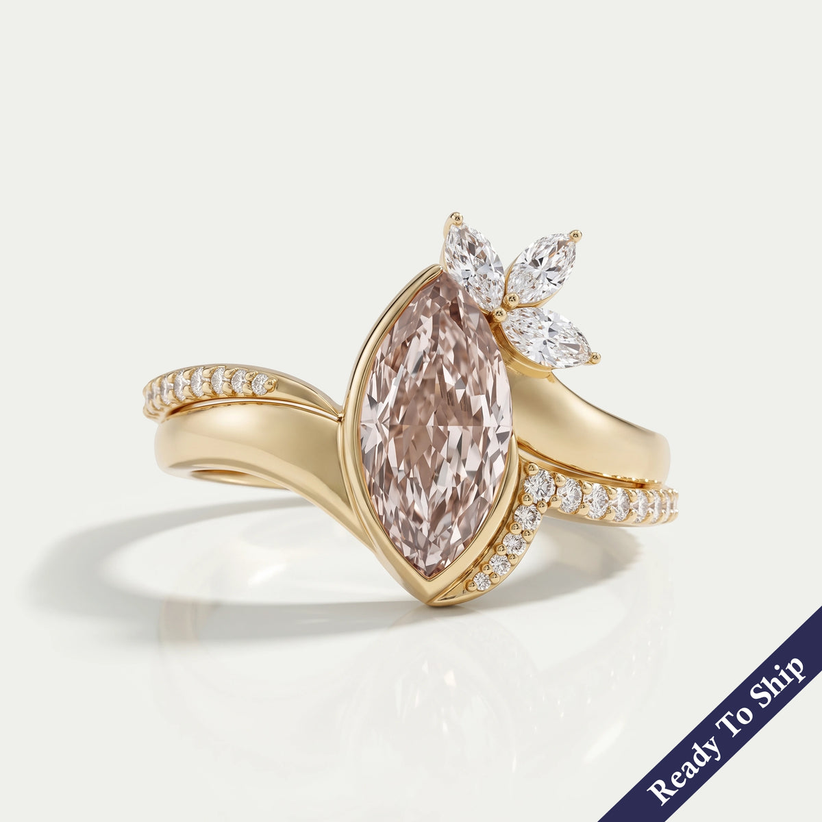 Fancy Vivid Pink Marquise Diamond Accent Bypass Ring Ring