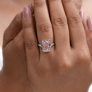 Pink Radiant Cut Lab Diamond Three Stone Ring