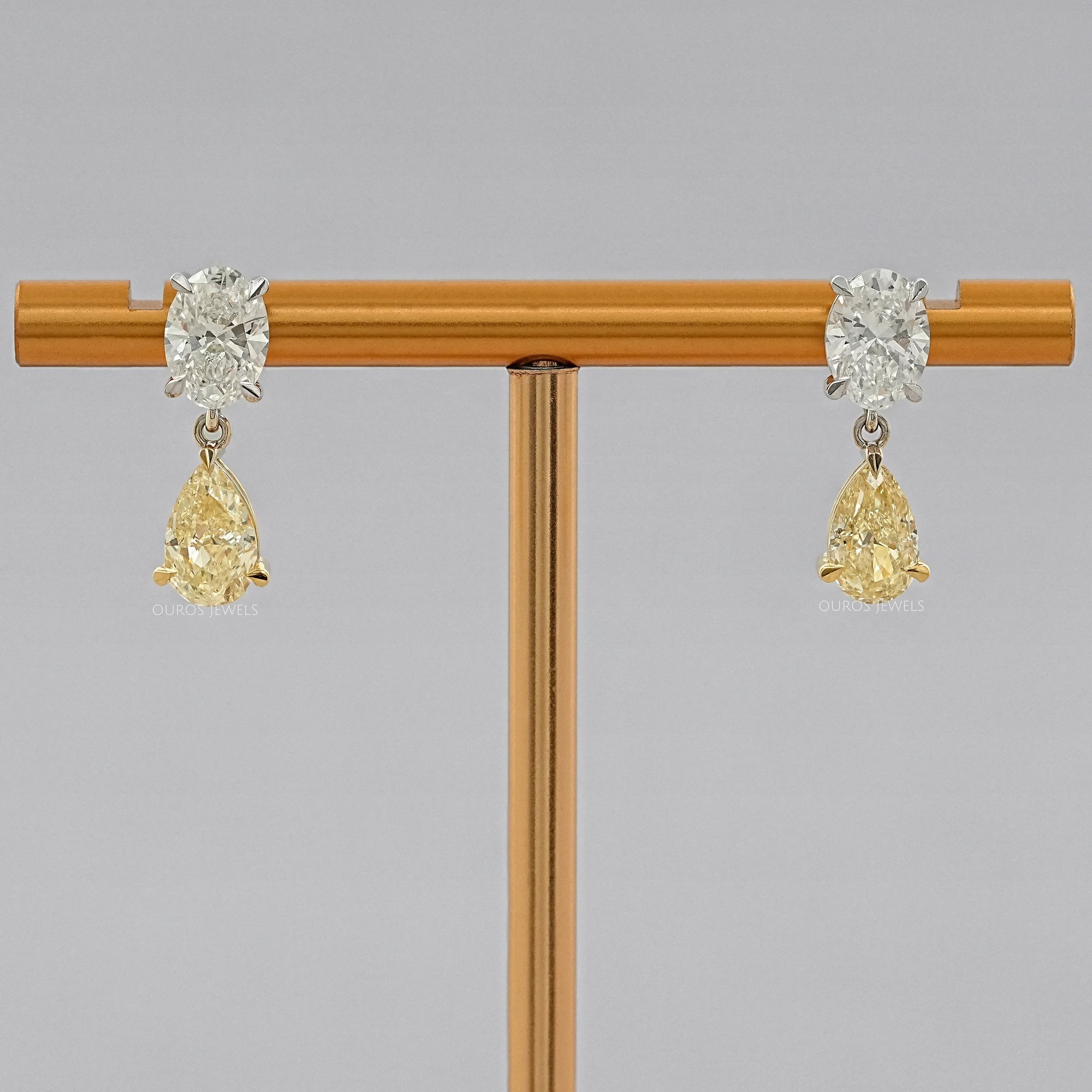 Fancy Yellow Pear And Oval Diamond Drop Earrings Earrings