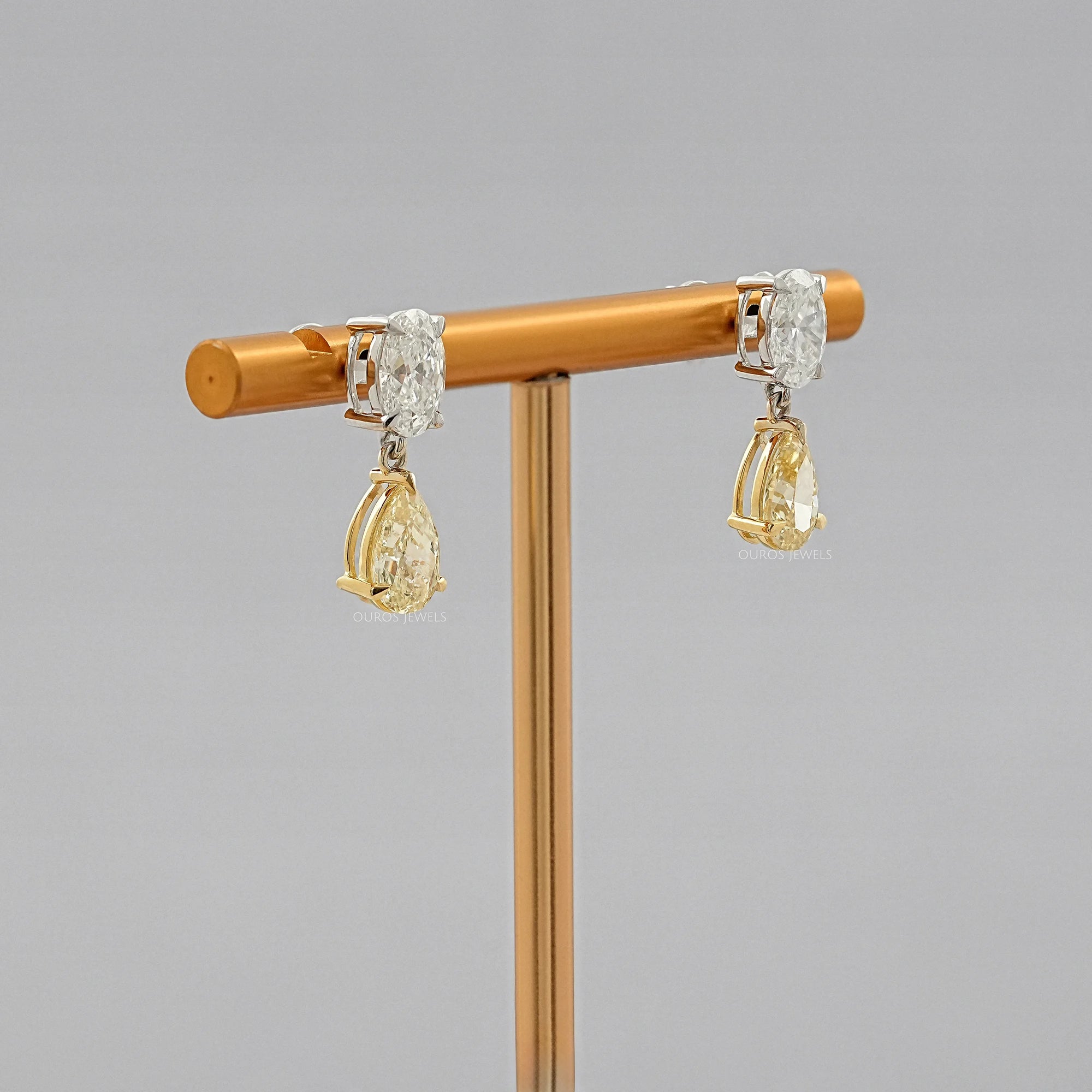 Fancy Yellow Pear And Oval Diamond Drop Earrings Earrings