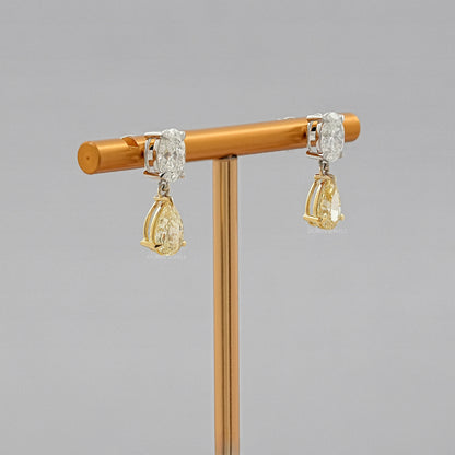 Fancy Yellow Pear And Oval Diamond Drop Earrings Earrings