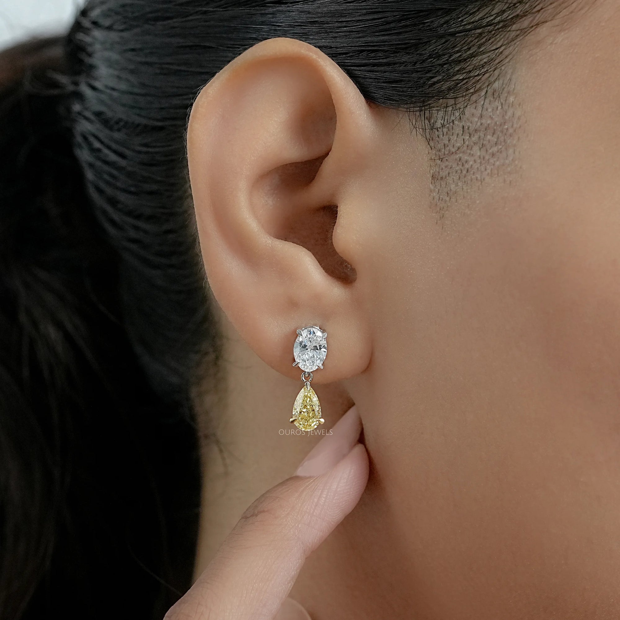 Fancy Yellow Pear And Oval Diamond Drop Earrings Earrings