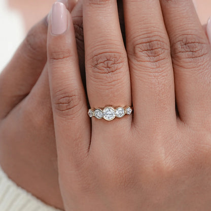 Five Stone Round And Pentagon Diamond Bezel Set Ring