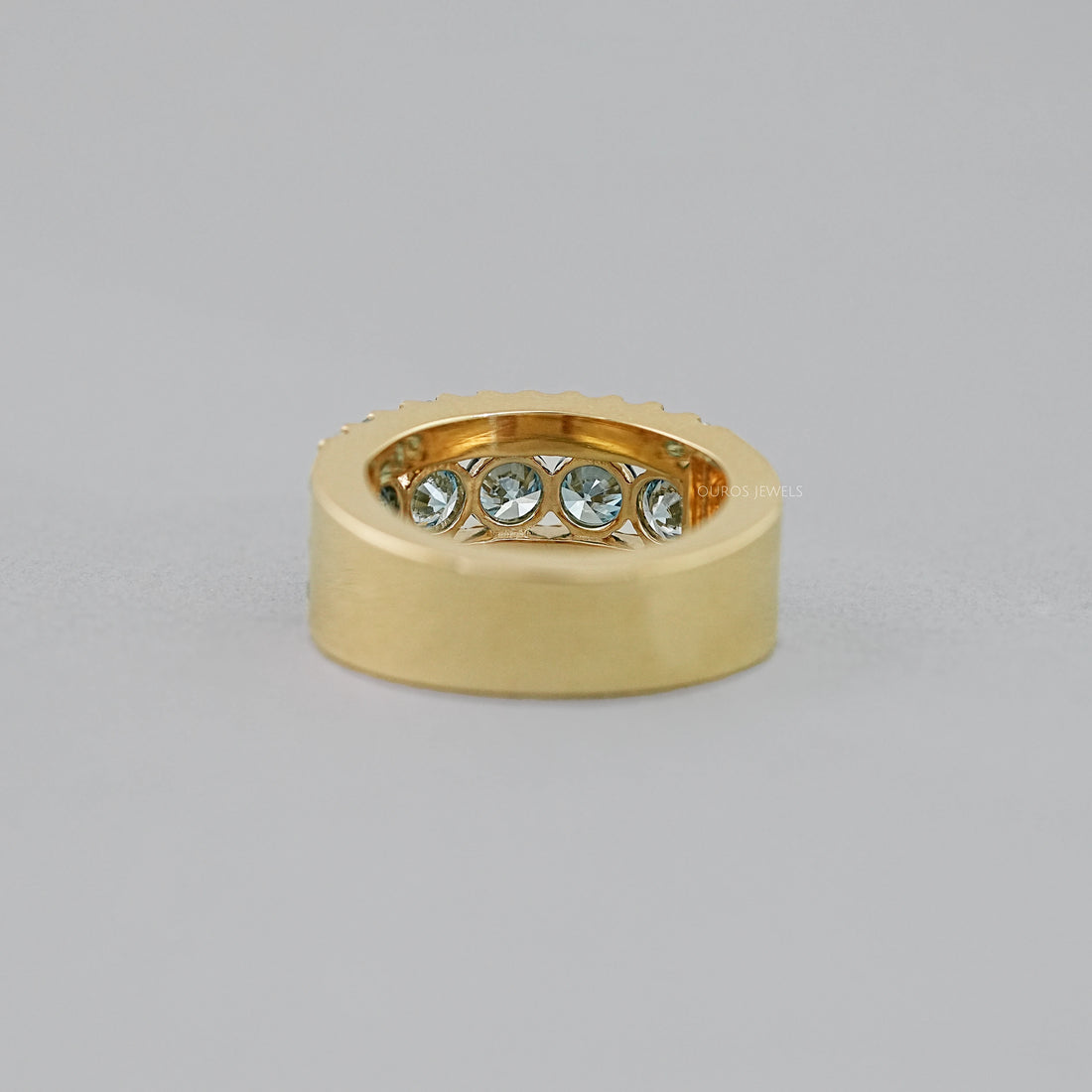 Blue And White Round Cut Lab Diamond Wide Band Rings