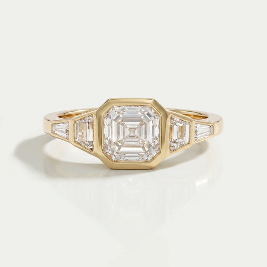 Five Stone Asscher And Trapezoid Diamond Bezel Set Ring Rings