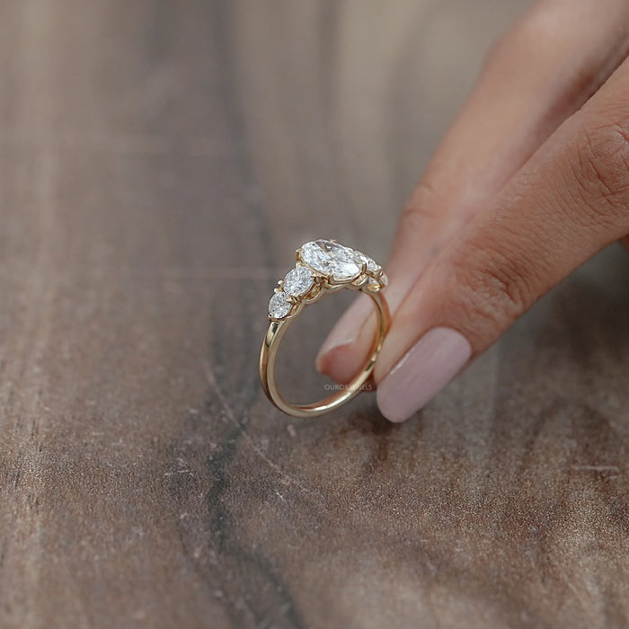 Five Stone Oval And Round Diamond Engagement Ring