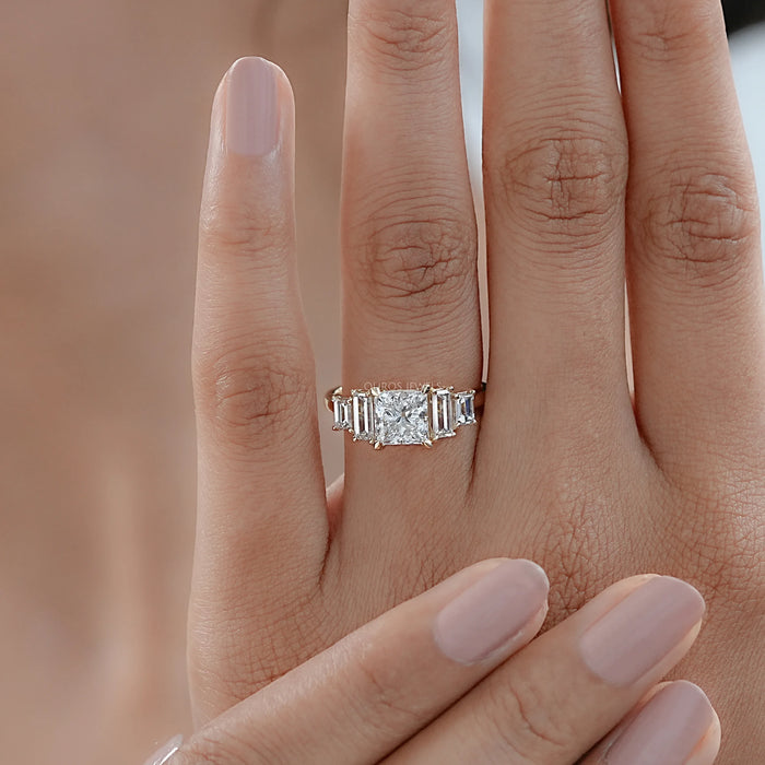 Princess And Baguette Diamond Five Stone Engagement Ring