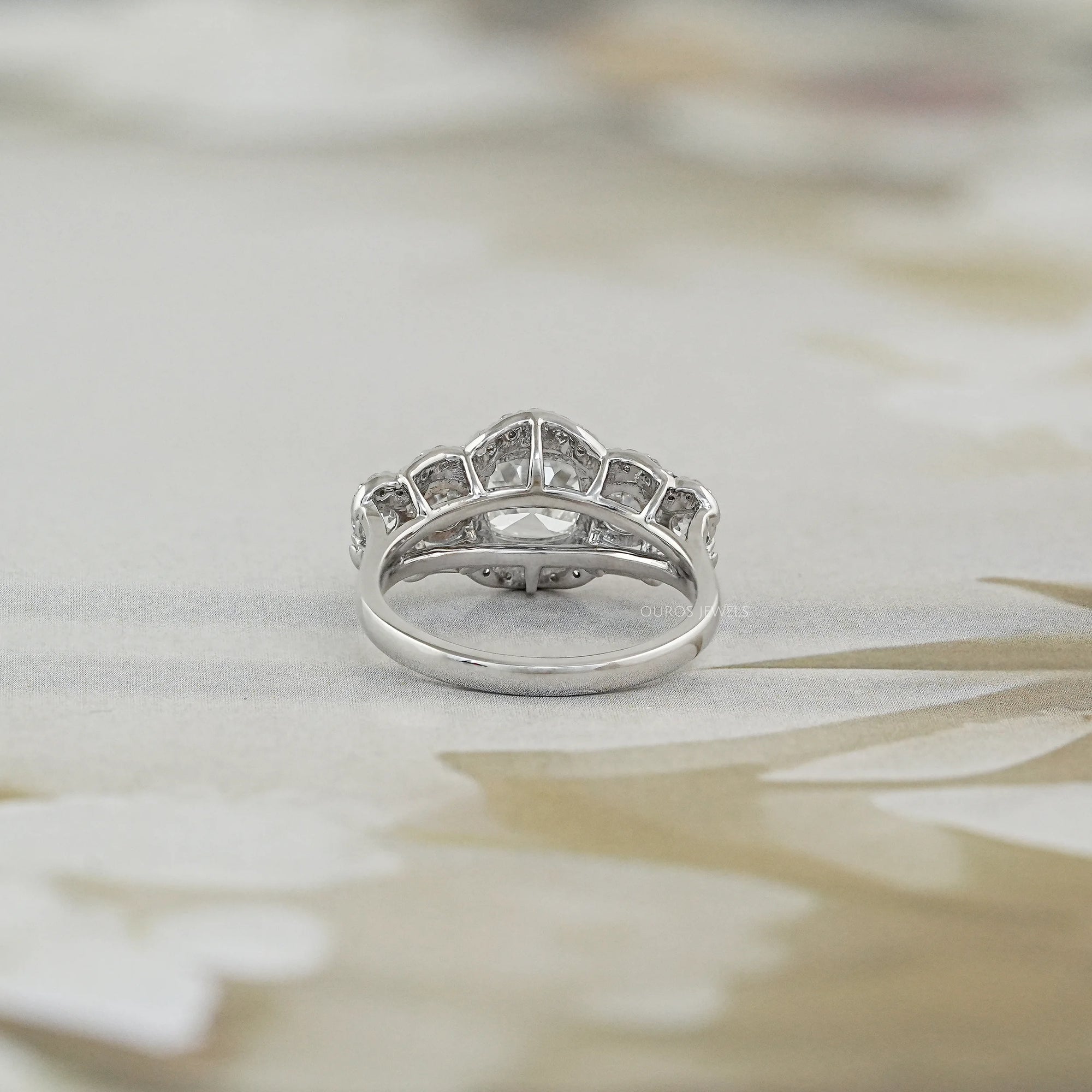 Square Old Mine Cushion Cut Five Stone Halo Engagement Ring Rings