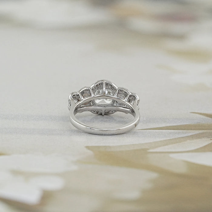 square old mine cushion diamond five stone halo engagement ring's back view