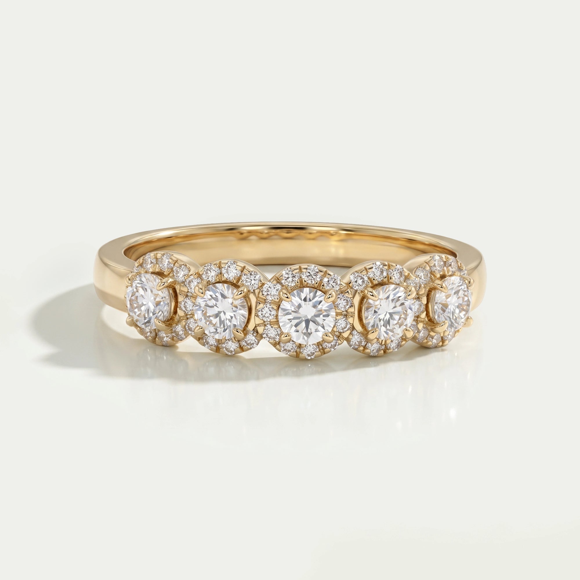 Five Stone Halo Round Diamond Wedding Band Rings