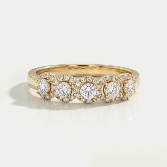 Five Stone Halo Round Diamond Wedding Band Rings