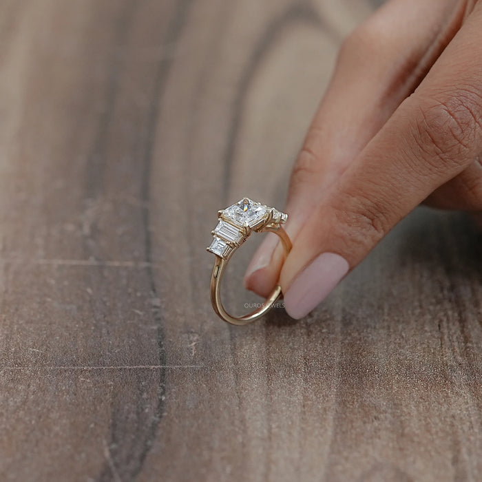 Princess And Baguette Diamond Five Stone Engagement Ring