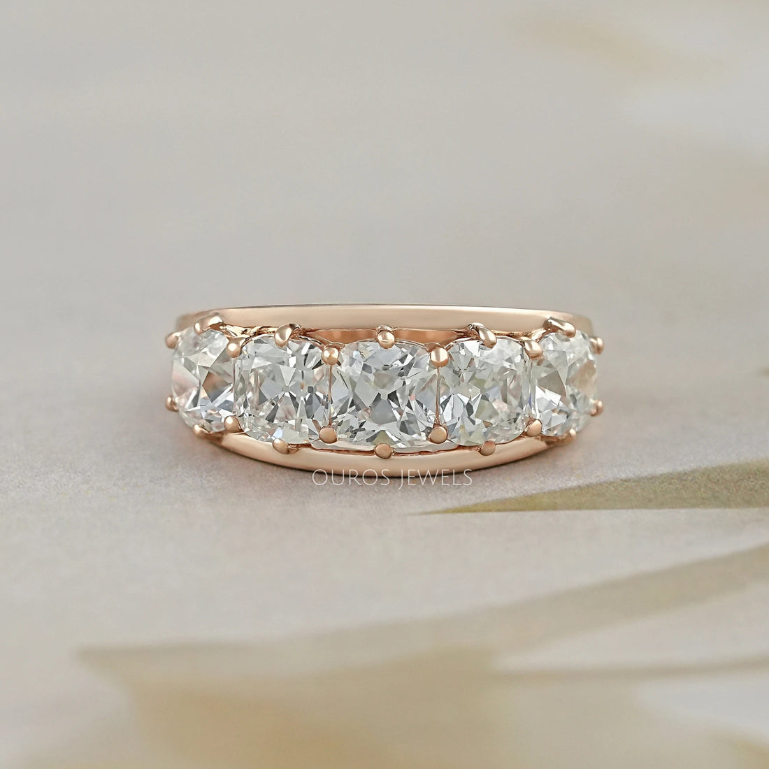 Five Stone Old Mine Cushion Diamond Ring Ring