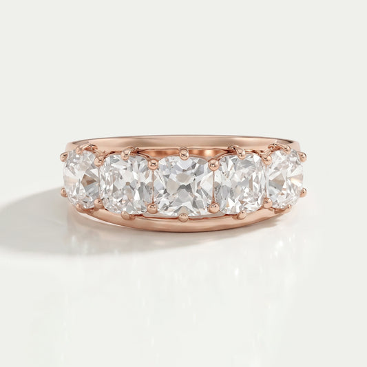 Five Stone Old Mine Cushion Diamond Ring Ring