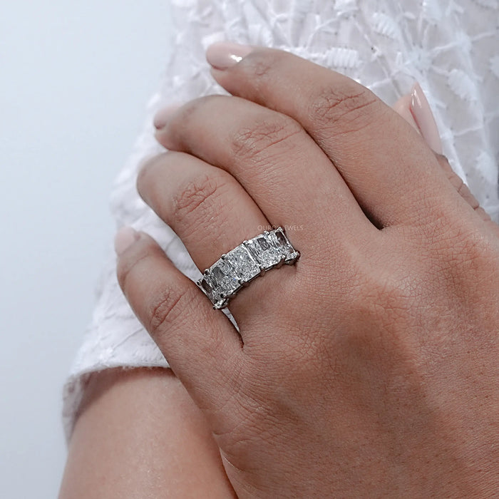 Five Stone Radiant Lab Diamond Wedding Ring