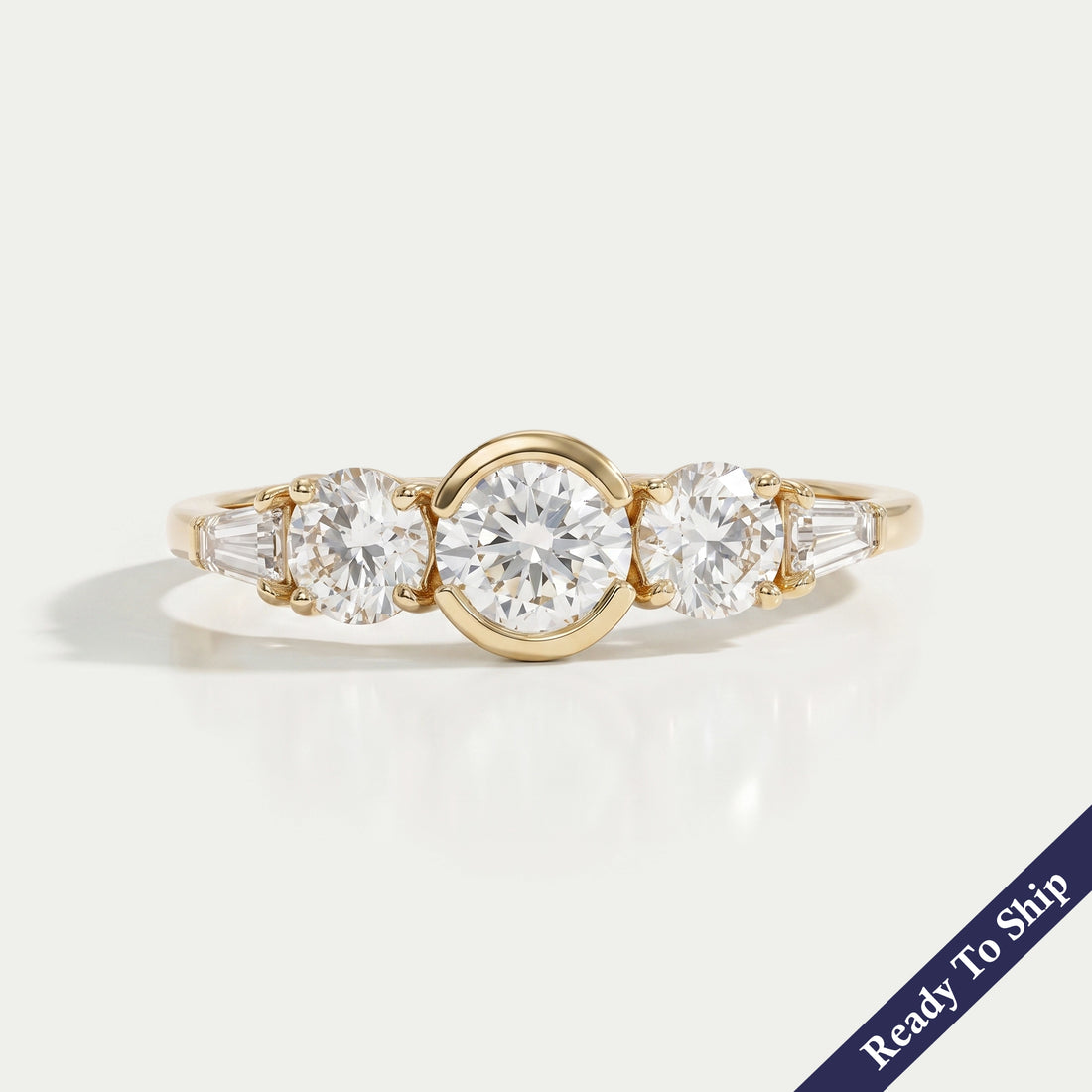 Five Stone Round And Tapered Baguette Cut Engagement Ring Rings