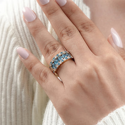Blue And White Round Cut Lab Diamond Wide Band Rings