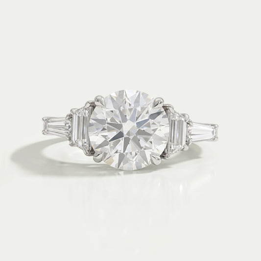 Round And Trapezoid Lab Diamond Five Stone Engagement Ring Rings